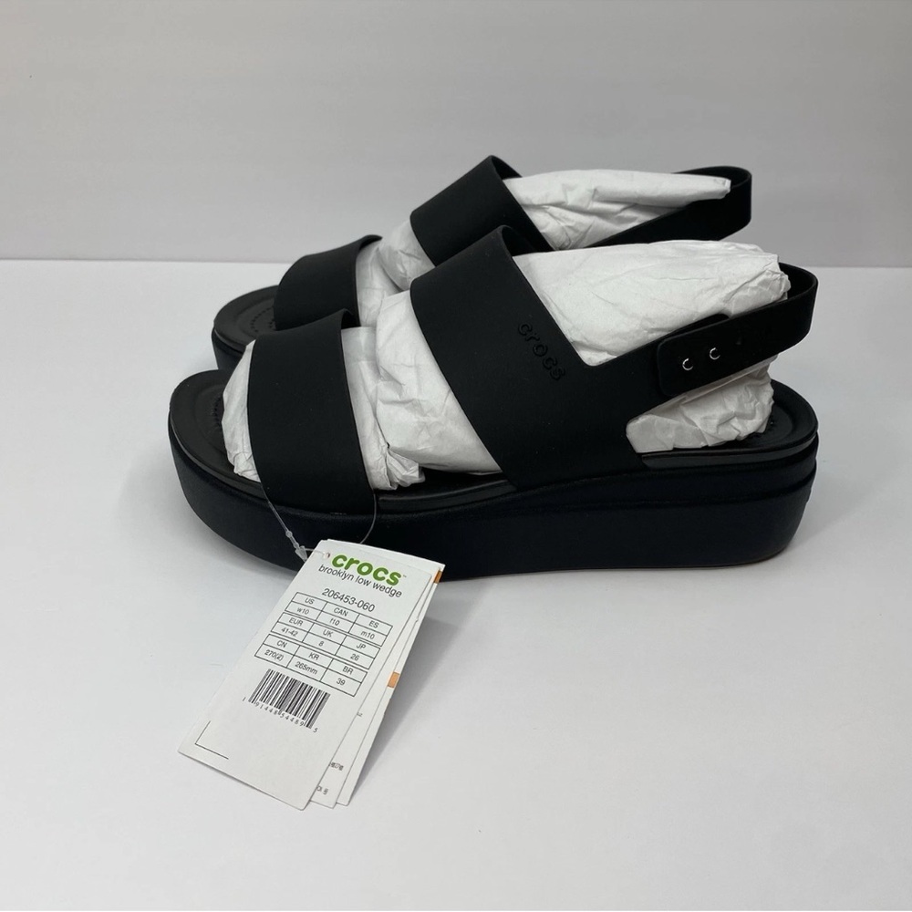 Crocs Sandals Women's 10 Black Brooklyn Low Wedge 206453-060 NEW $60 - Picture 3 of 6